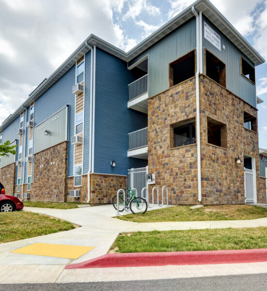 Front of blue building at Greenway Studios